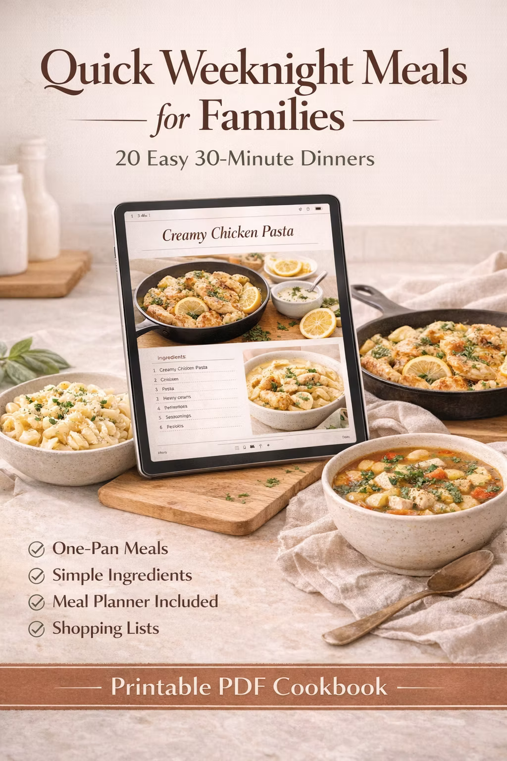 Easy 30-Minute Family Dinners: 20 One-Pan Recipes  for Busy Moms | Digital PDF