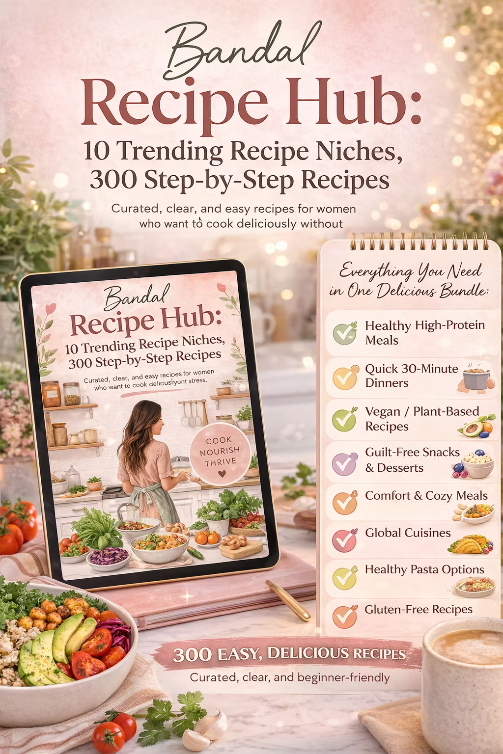 Women's Recipe Bundle: 300 Easy Step-by-Step Meals  | Digital Cookbook PDF