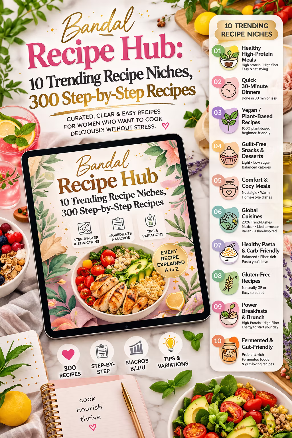 Women's Recipe Bundle: 300 Easy Step-by-Step Meals  | Digital Cookbook PDF