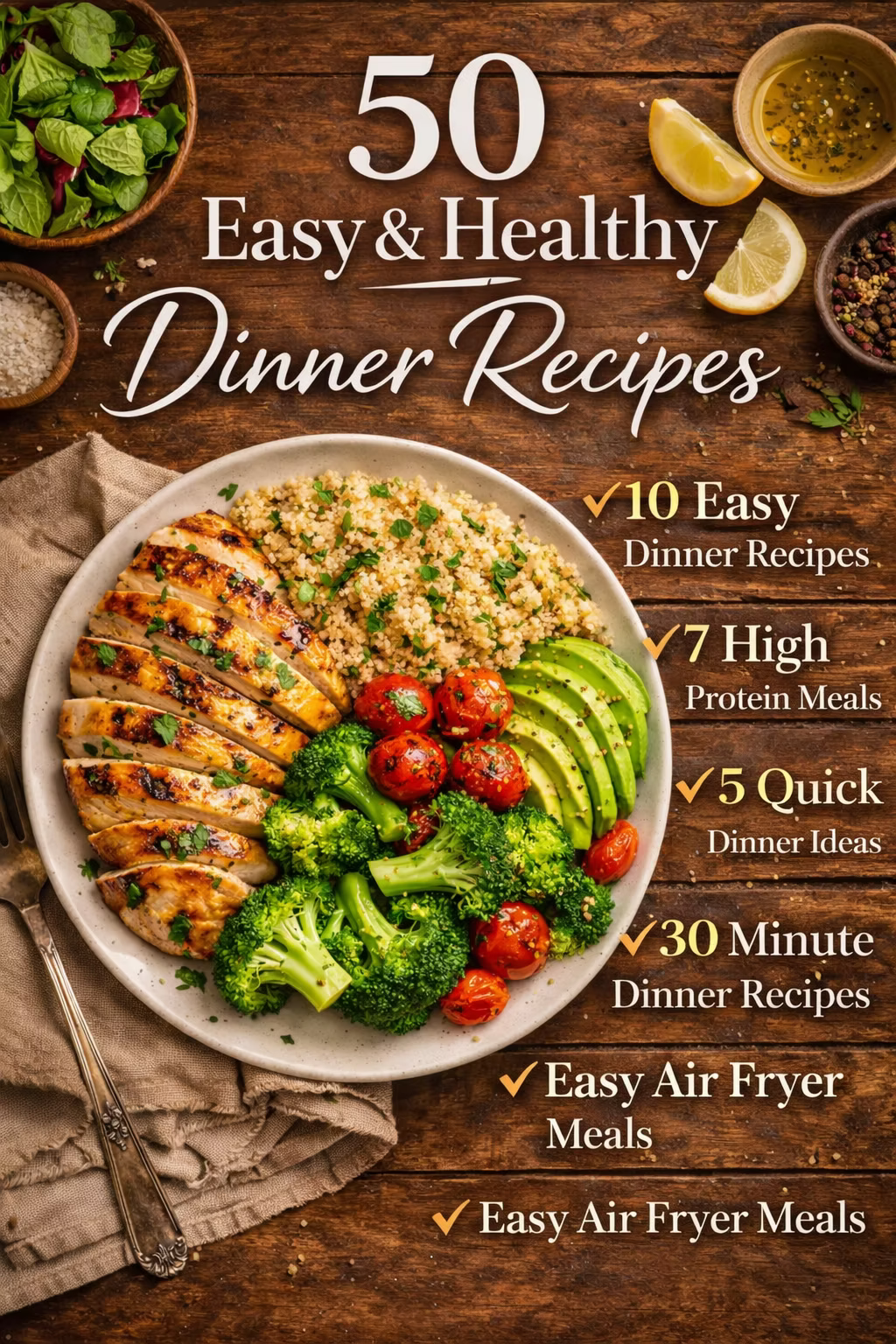 50 Easy Healthy Dinner Recipes PDF Cover for Busy Women
