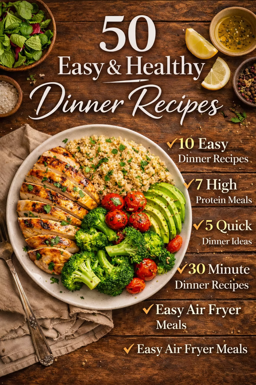 50 Easy Healthy Dinner Recipes PDF Cover for Busy Women
