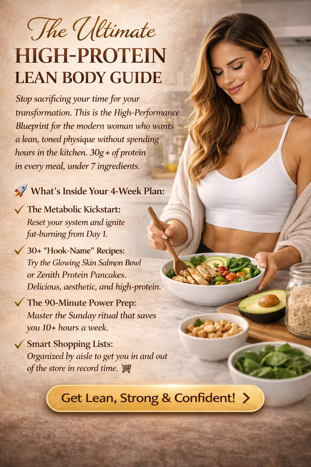 4-Week High-Protein Lean Body Plan PDF | 30+ Recipes, Meal Prep & Shopping Lists for Women