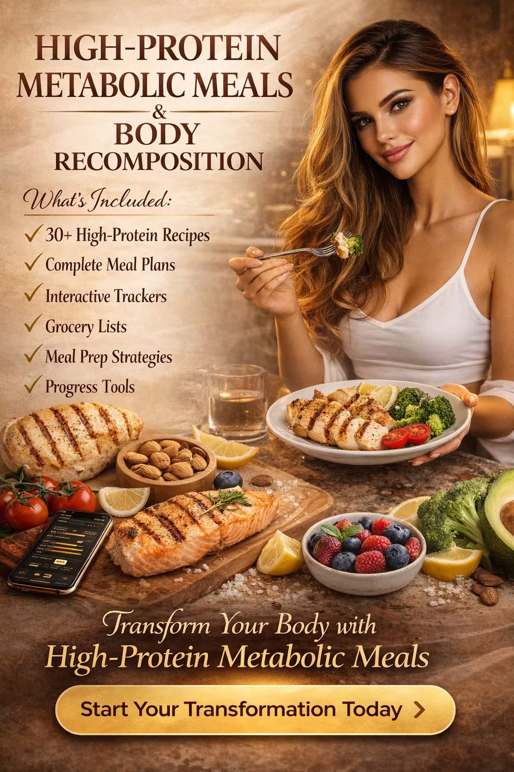 4-Week High-Protein Lean Body Plan PDF | 30+ Recipes, Meal Prep & Shopping Lists for Women
