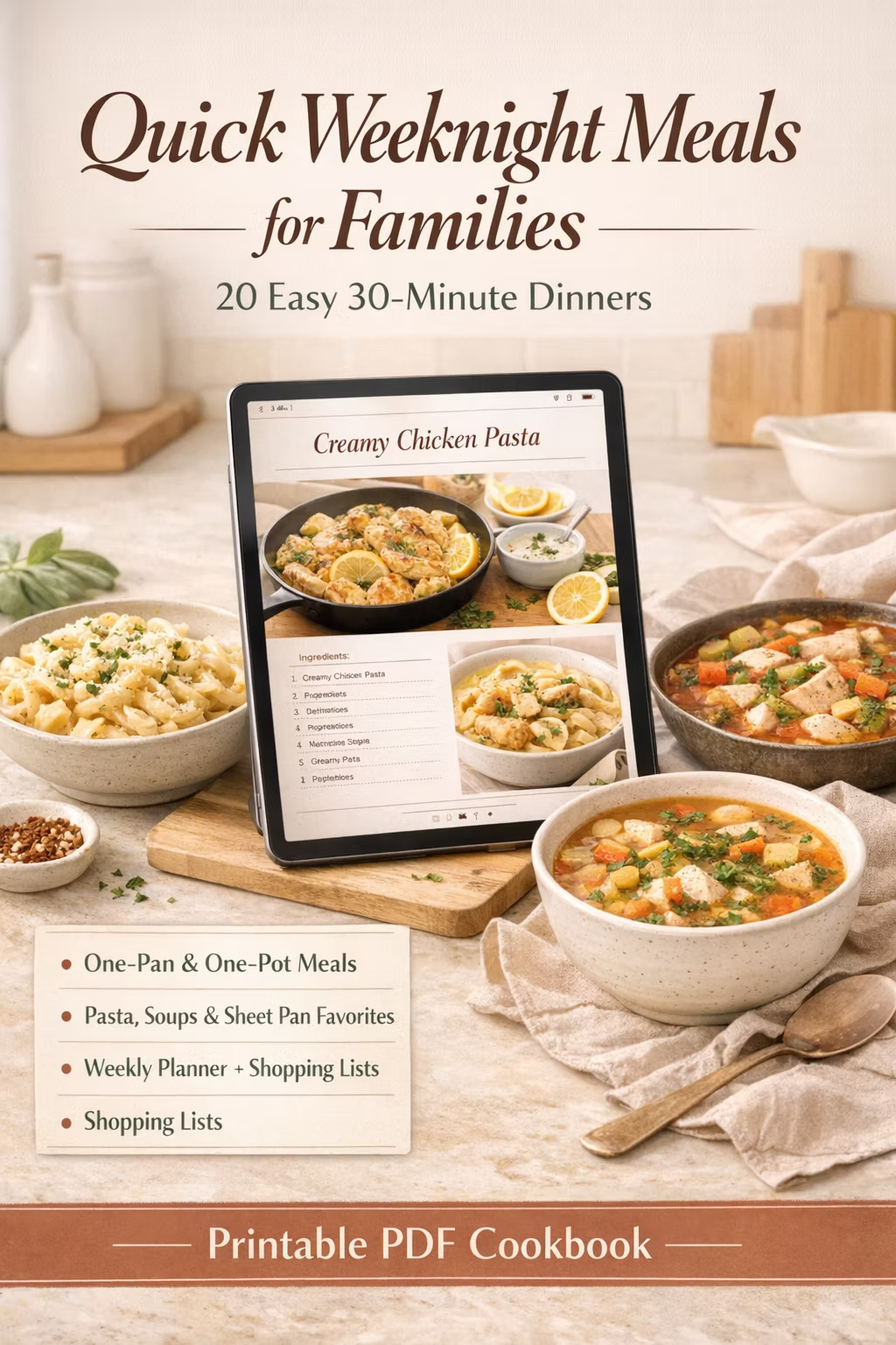 Easy 30-Minute Family Dinners: 20 One-Pan Recipes  for Busy Moms | Digital PDF