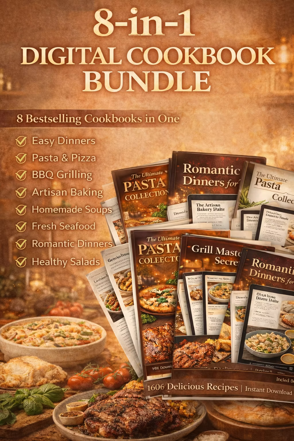 Ultimate Digital Cookbook Bundle: 160+ Easy Recipes —  Pasta, Pizza, BBQ & More PDF