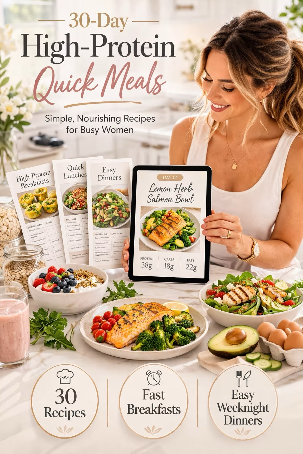 30-day high protein meal plan PDF for busy women